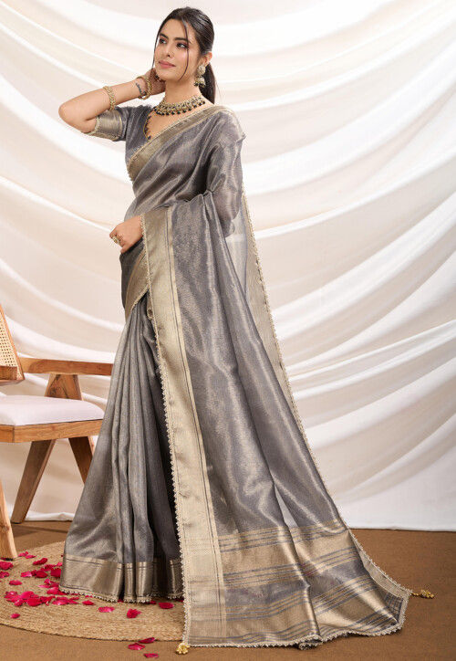 Woven Tissue Silk Saree in Grey