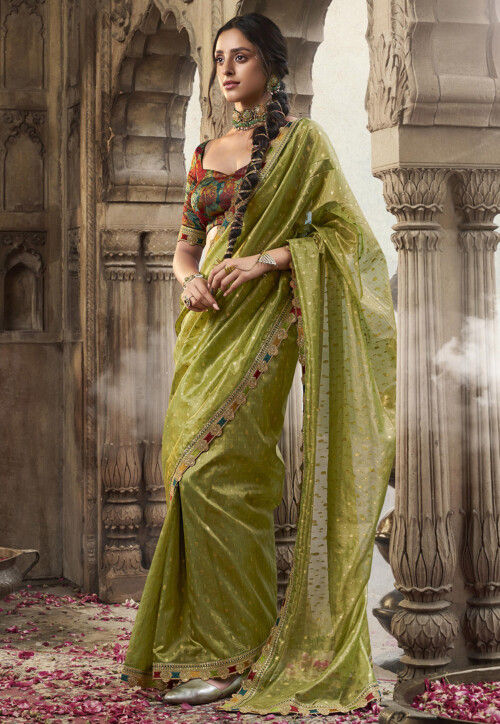 Buy Woven Tissue Silk Saree in Light Green Online SSEA3009