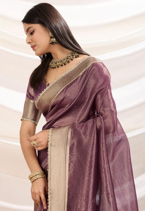 Woven Tissue Silk Saree in Purple