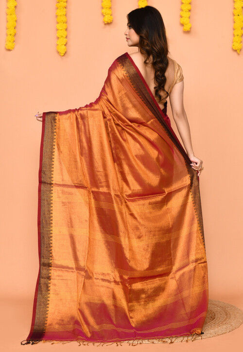 Woven Tissue Silk Saree in Rust