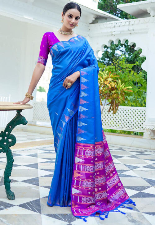 Ravishing Royal Blue Pure Desi Bhagalpuri Tussar Silk Saree - Loomfolks