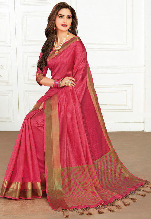Woven Tussar Silk Saree in Coral Pink : SSF6850
