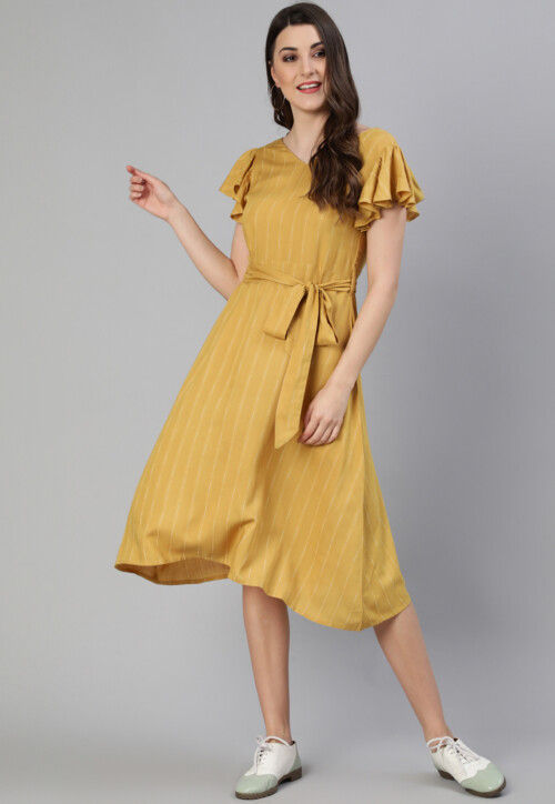 Shine Fashion Women A-line Yellow Dress - Buy Shine Fashion Women A-line Yellow  Dress Online at Best Prices in India | Flipkart.com