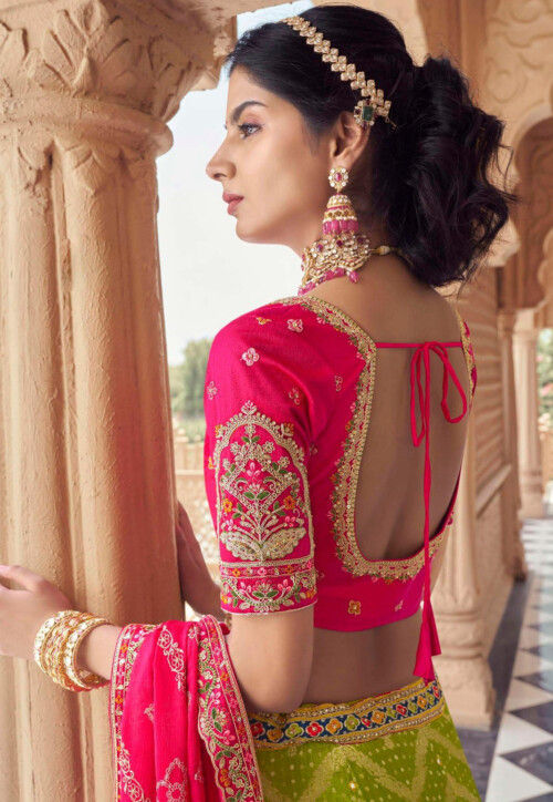 Woven Viscose Silk Lehenga in Light Green