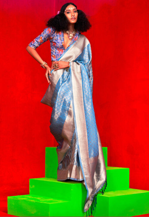 Woven Viscose Silk Saree in Blue