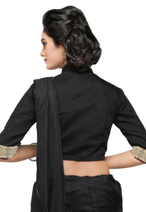 Zari Woven Chanderi Blouse in Black