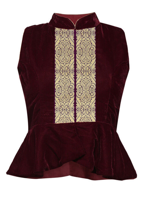 Zari Woven Velvet Blouse in Wine