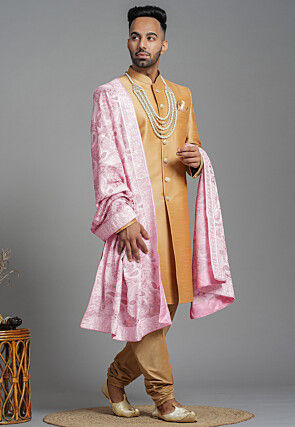 Aari Embroidered Chiffon Dupatta in Pink