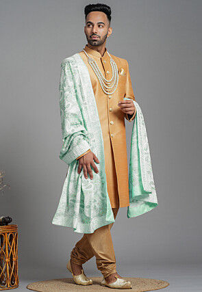 Aari Embroidered Chiffon Dupatta in Sea Green
