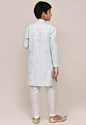 Aari Embroidered Cotton Kurta Set in Sky Blue