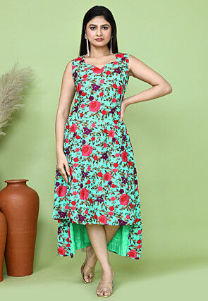 Aari Embroidered Georgette Asymmetric Dress in Sea Green
