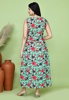 Aari Embroidered Georgette Asymmetric Dress in Sea Green