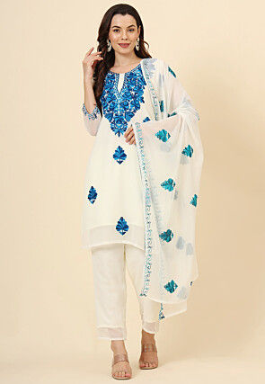 Aari Embroidered Georgette Pakistani Suit in Off White
