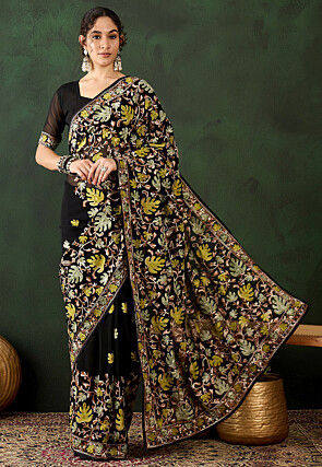Aari Embroidered Georgette Saree in Black