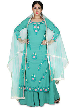 Aari Embroidered Pure Georgette Pakistani Suit in Light Blue