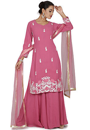 Aari Embroidered Pure Georgette Pakistani Suit in Pink