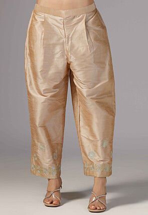 Aari Embroidered Raw Silk Pakistani Suit in Beige