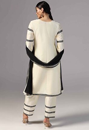 Aari Embroidered Raw Silk Pakistani Suit in Cream