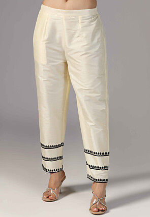 Aari Embroidered Raw Silk Pakistani Suit in Cream