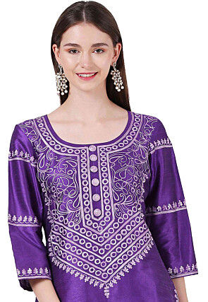 Aari Embroidered Raw Silk Pakistani Suit in Purple