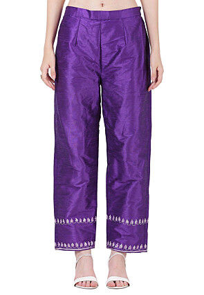 Aari Embroidered Raw Silk Pakistani Suit in Purple