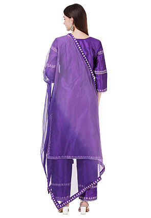 Aari Embroidered Raw Silk Pakistani Suit in Purple