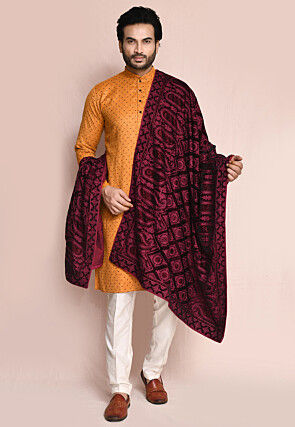 Aari Embroidered Velvet Men Dupatta in Maroon