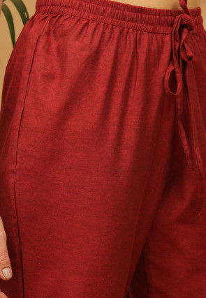 Aari Work Cotton Anarkali Suit in Maroon