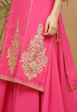 Aari Work Georgette Kurta with Skirt in Pink