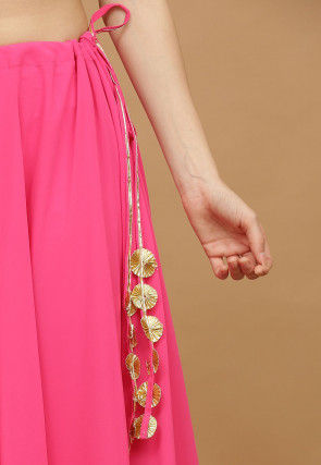 Aari Work Georgette Kurta with Skirt in Pink