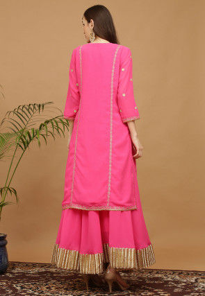 Aari Work Georgette Kurta with Skirt in Pink