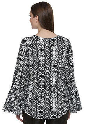 Abstract Printed Rayon Front Open Top in Black and White