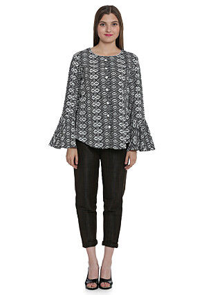 Abstract Printed Rayon Front Open Top in Black and White