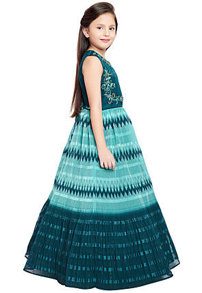 Accordion Pleated Art Silk Gown in Blue