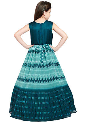 Accordion Pleated Art Silk Gown in Blue