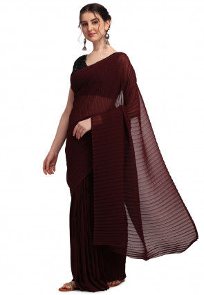 Accordion Pleated Georgette Saree in Maroon