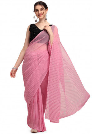 Accordion Pleated Georgette Saree in Pink