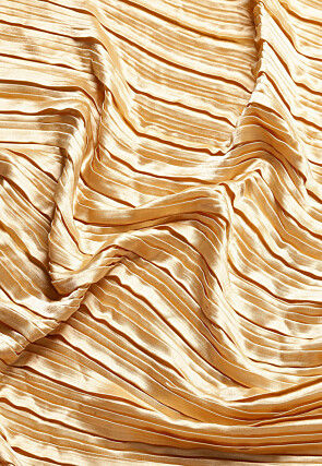 Accordion Pleated Polyester Saree in Beige
