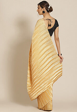 Accordion Pleated Polyester Saree in Beige