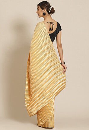 Accordion Pleated Polyester Saree in Beige