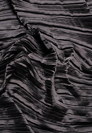 Accordion Pleated Polyester Saree in Black