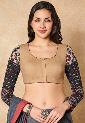 Ajrakh Printed Cotton Blouse in Beige