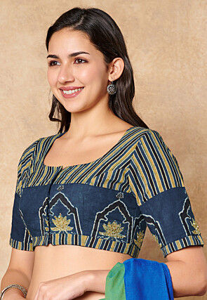 Ajrakh Printed Cotton Blouse in Blue