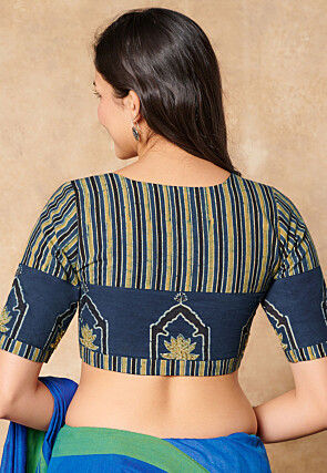 Ajrakh Printed Cotton Blouse in Blue