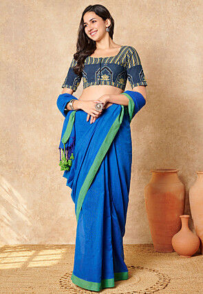 Ajrakh Printed Cotton Blouse in Blue