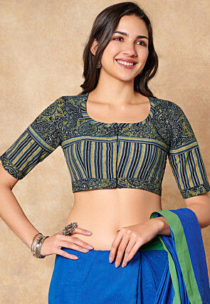 Ajrakh Printed Cotton Blouse in Blue