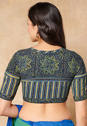 Ajrakh Printed Cotton Blouse in Blue