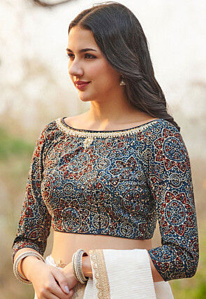 Ajrakh Printed Cotton Blouse in Blue