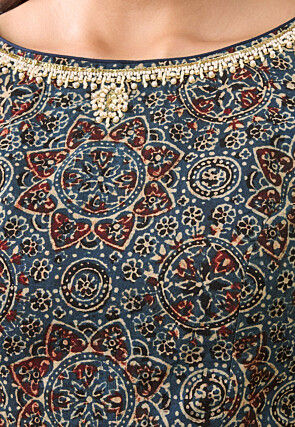 Ajrakh Printed Cotton Blouse in Blue
