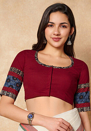 Ajrakh Printed Cotton Blouse in Maroon